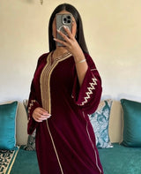 CAFTAN VELOUR BORDEAUX